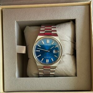 Citizen Silver Band Watch with Blue Face